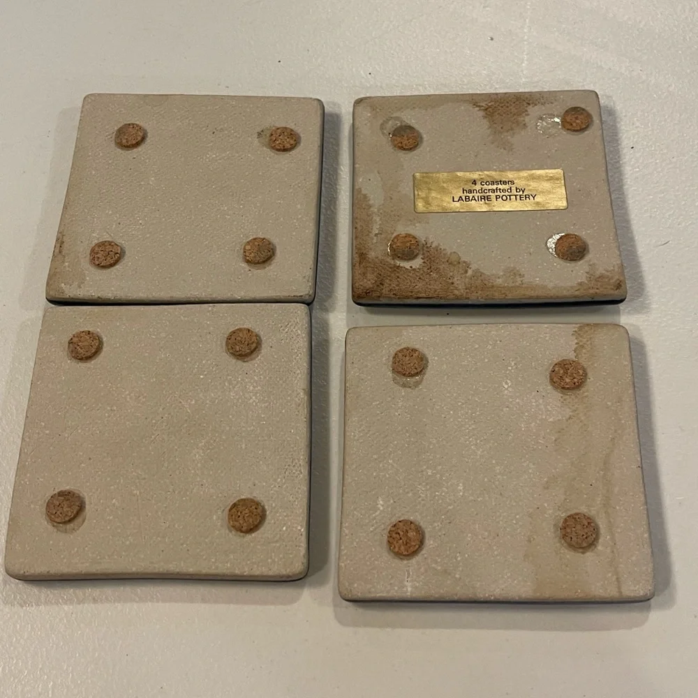 4 LABAIRE POTTERY Vintage Handcrafted Rare Stoneware COASTERS Label Norcross‎ GA